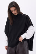 Reba Buttoned Poncho - Black - Women