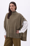 Reba Buttoned Poncho - Mottled Khaki - Women