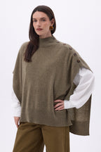 Reba Buttoned Poncho - Mottled Khaki - Women