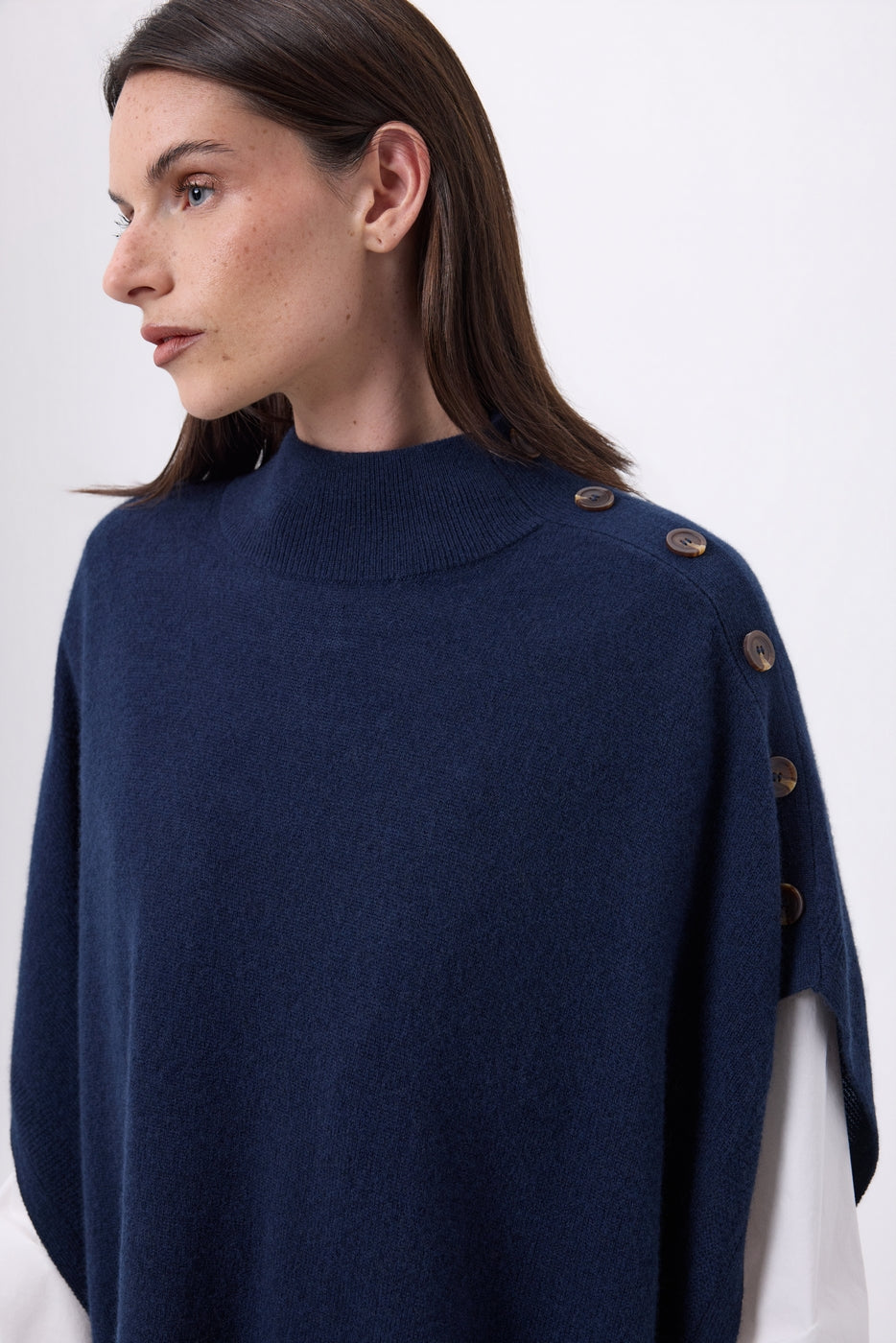Poncho À Boutons Reba - Bleu Marine - Femme