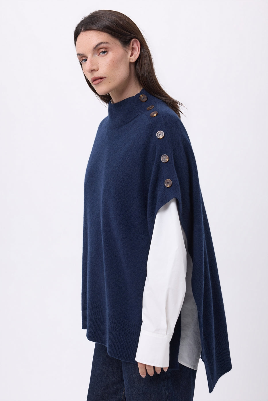 Poncho À Boutons Reba - Bleu Marine - Femme