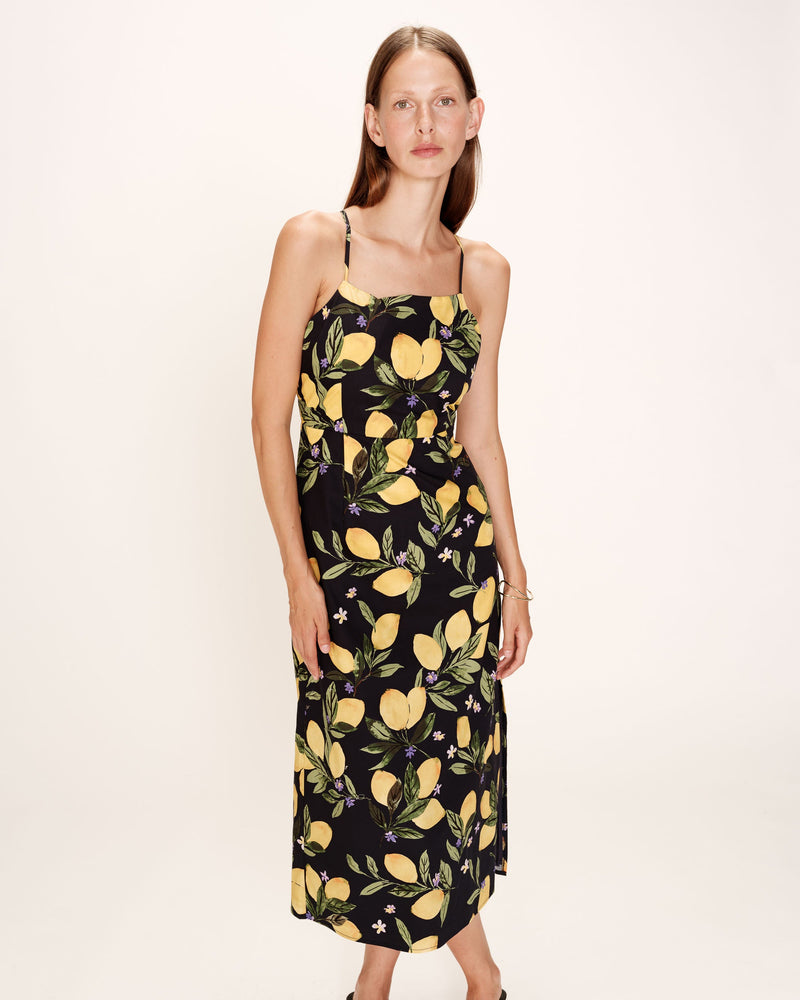 Rebecca Square Collar Midi Dress Black