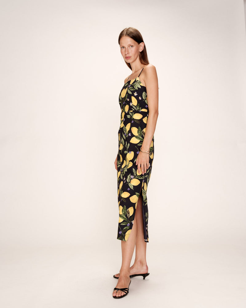 Rebecca Square Collar Midi Dress Black