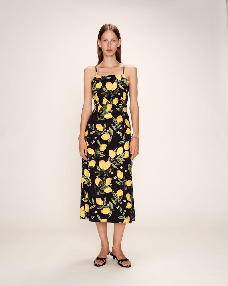 Rebecca Square Collar Midi Dress Black