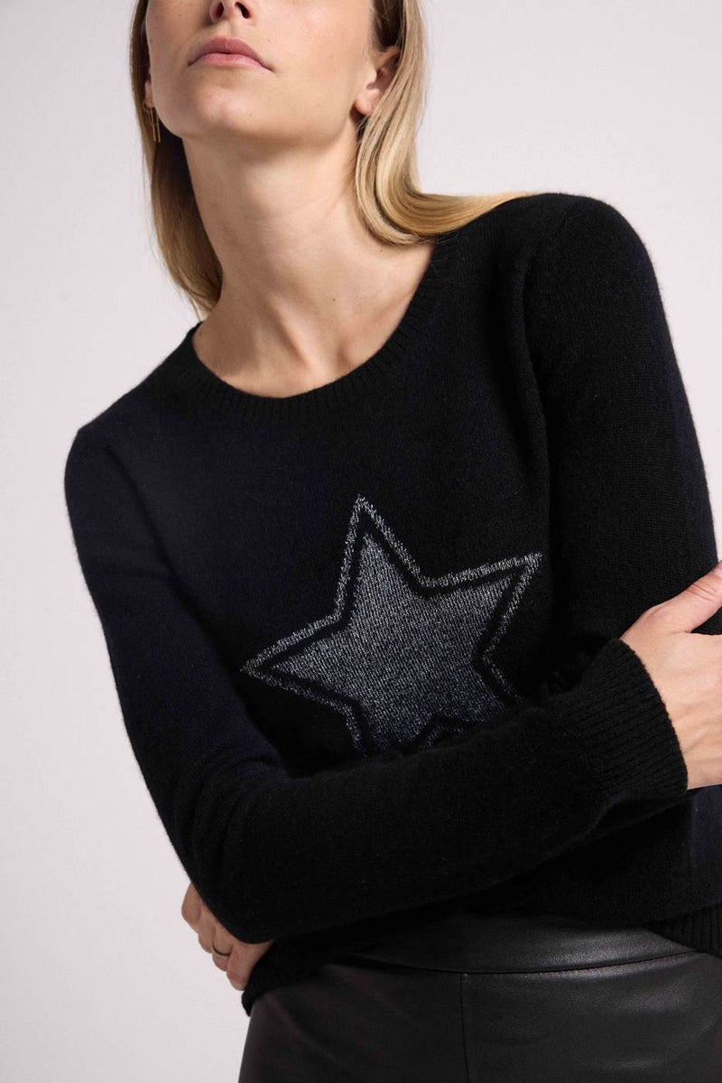 Pull Col Rond Rebecca - Noir Argente