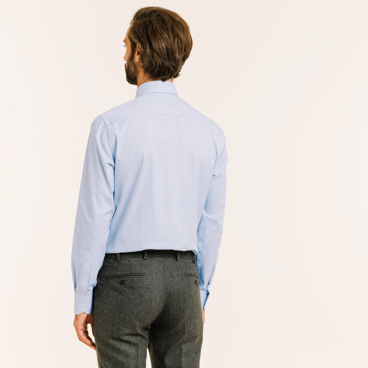 Chemise En Royal Oxford Double Retors Pied De Puce Bleue