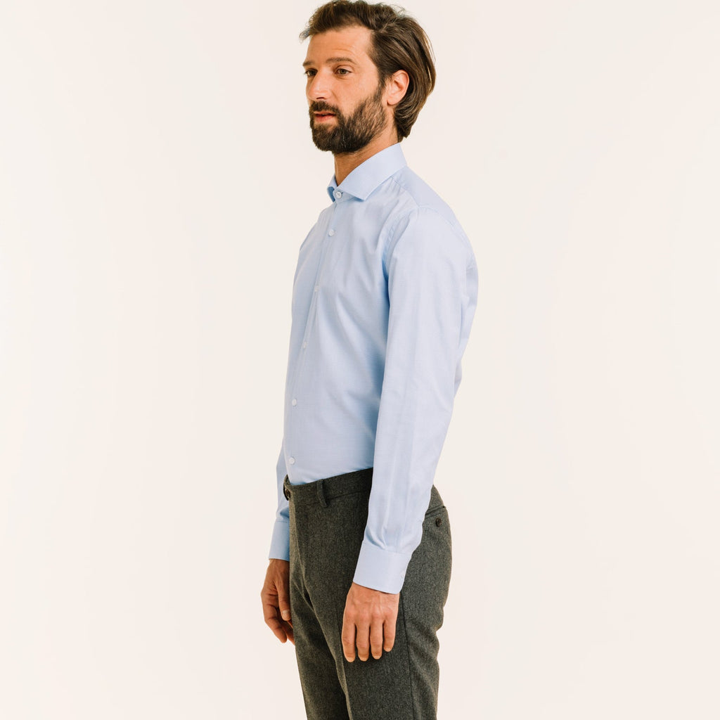 Chemise En Royal Oxford Double Retors Pied De Puce Bleue