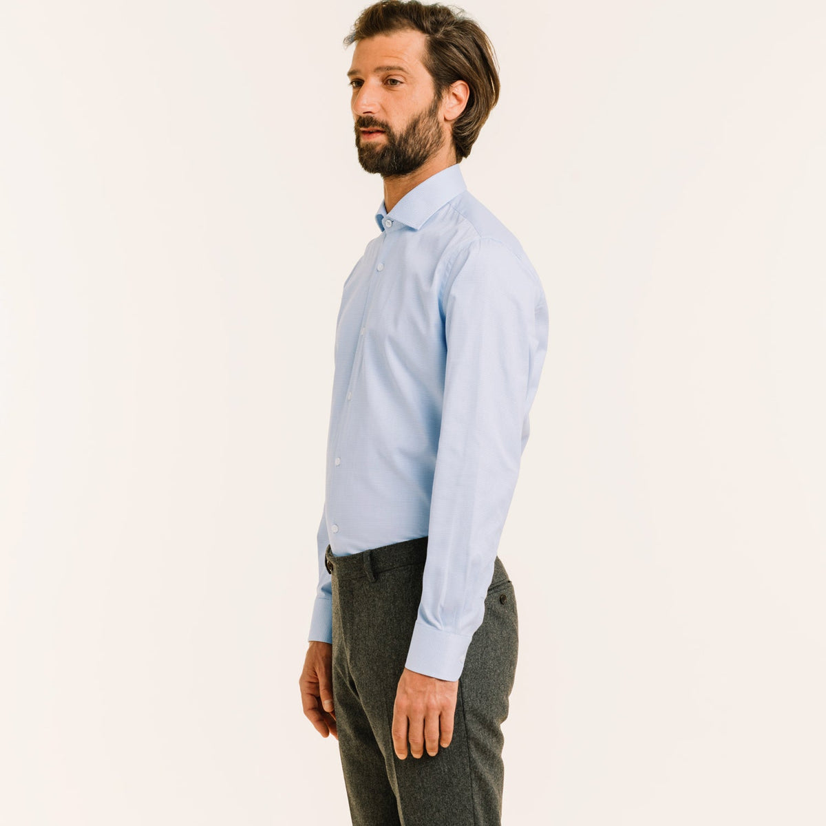 Chemise En Royal Oxford Double Retors Pied De Puce Bleue