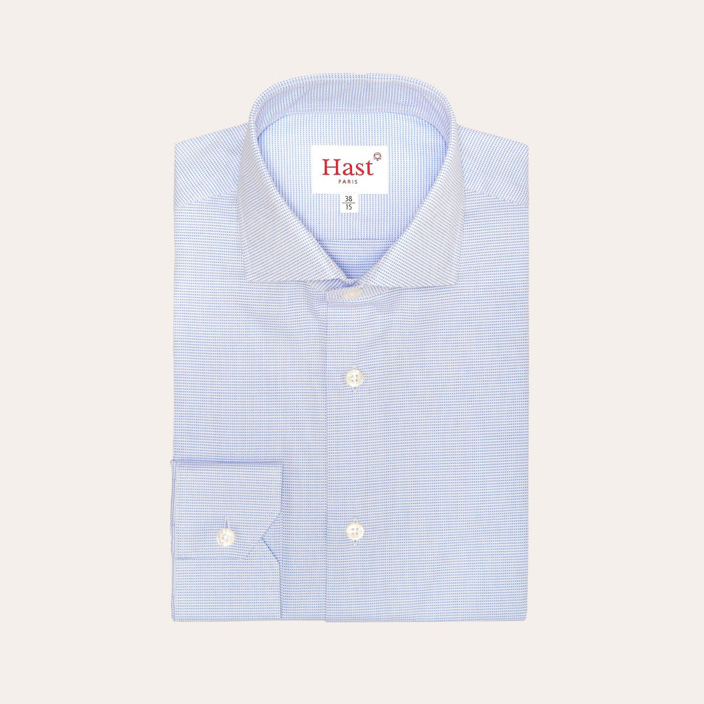 Chemise En Royal Oxford Double Retors Pied De Puce Bleue