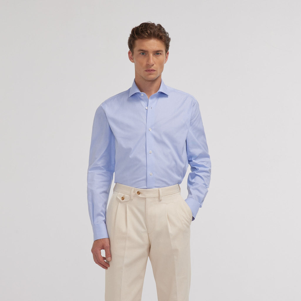 Chemise En Oxford Double Retors Pied De Puce Bleue
