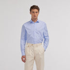 Chemise En Oxford Double Retors Pied De Puce Bleue