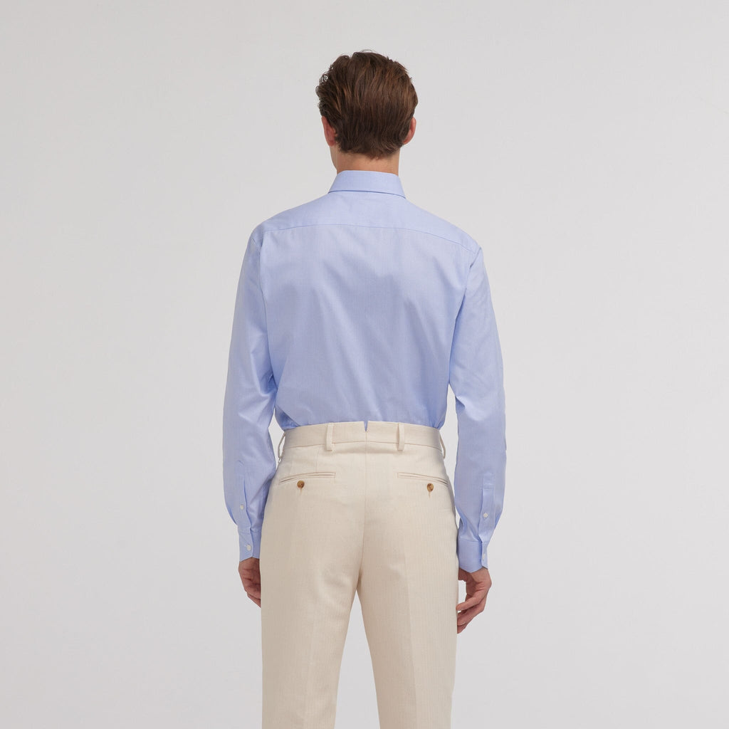 Chemise En Oxford Double Retors Pied De Puce Bleue