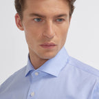 Chemise En Oxford Double Retors Pied De Puce Bleue