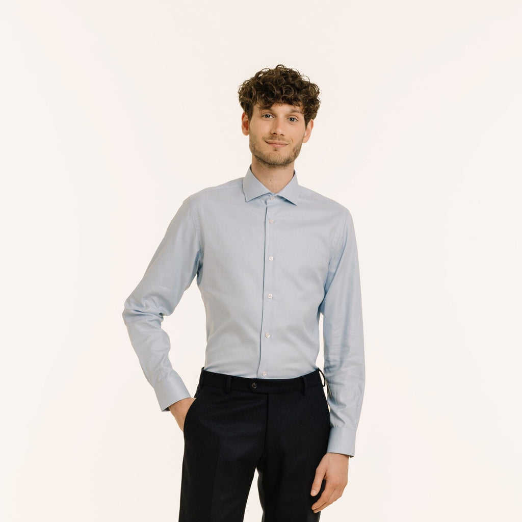 Chemise En Oxford Double Retors Pied De Poule Bleue