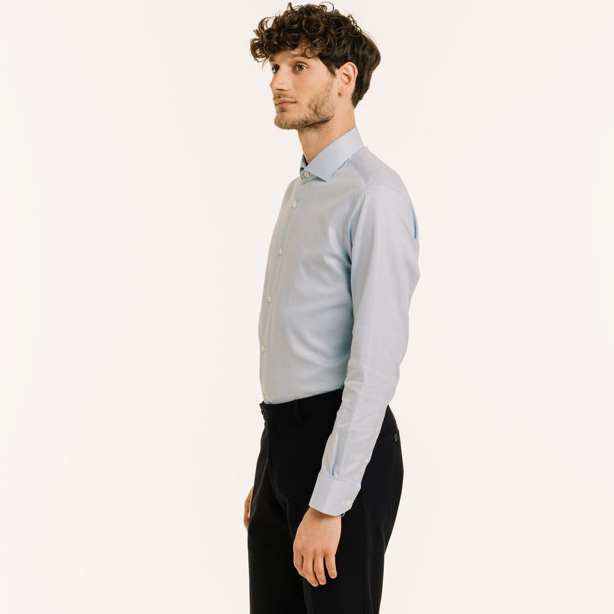 Chemise En Oxford Double Retors Pied De Poule Bleue