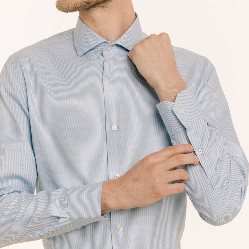Chemise En Oxford Double Retors Pied De Poule Bleue