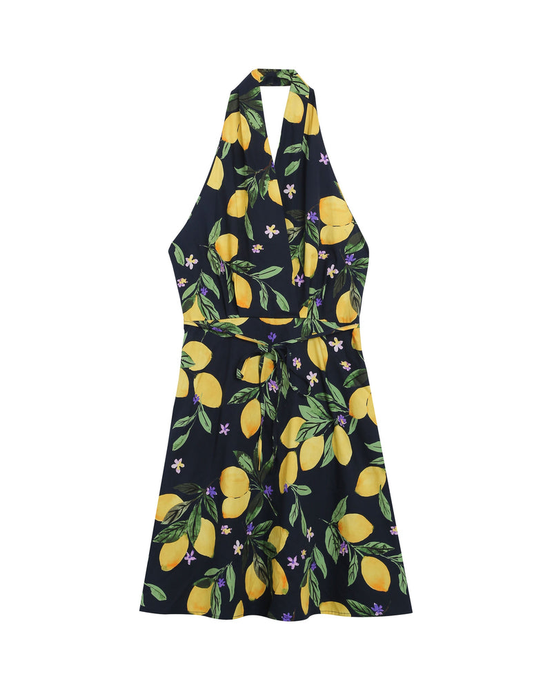 Vestido Corto Con Estampado De Limones Negro Renata