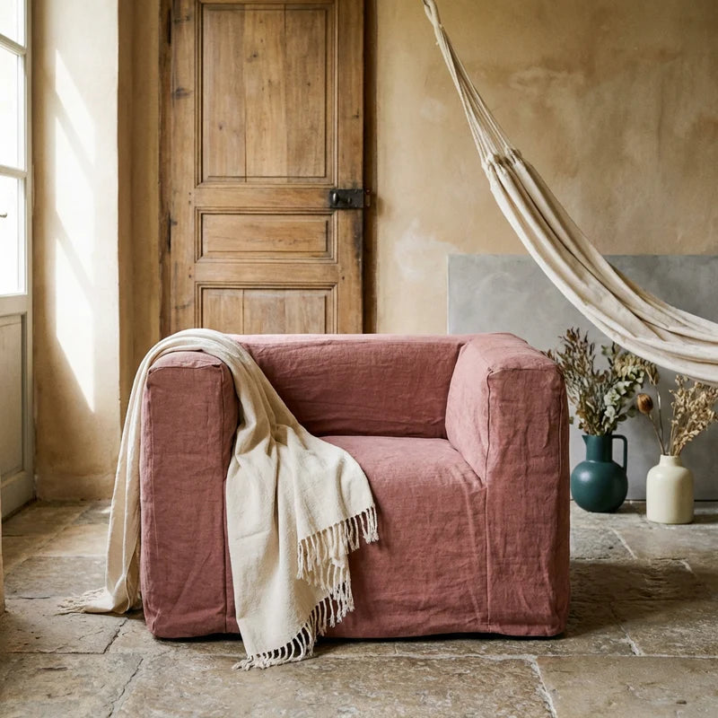 Linen Armchair - Red