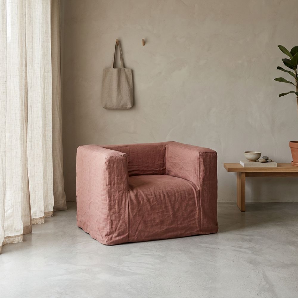 Linen Armchair - Red