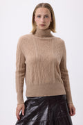 Oversize Rullekravestrik Med Snoet Mønster Reza - Cremebeige - Dame