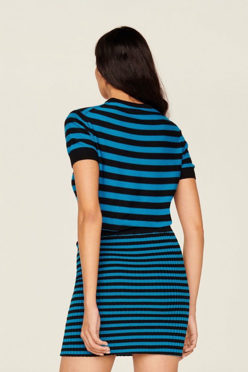 Jupe - Raye Noir Et Bleu De Prusse - Femme