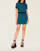 Jupe - Raye Noir Et Bleu De Prusse - Femme