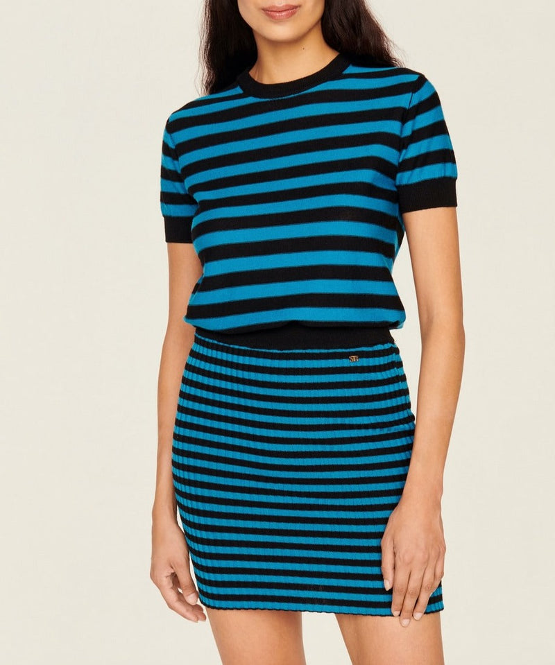 Jupe - Raye Noir Et Bleu De Prusse - Femme