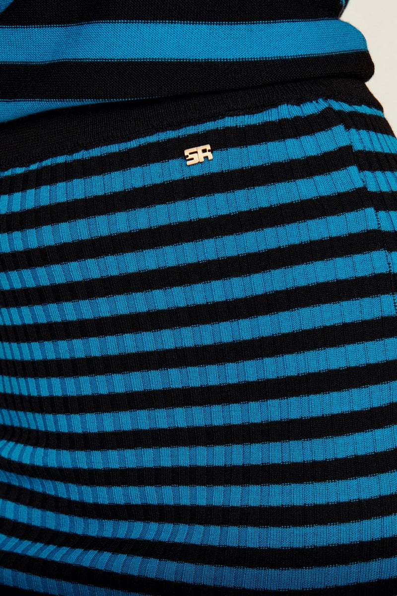 Jupe - Raye Noir Et Bleu De Prusse - Femme