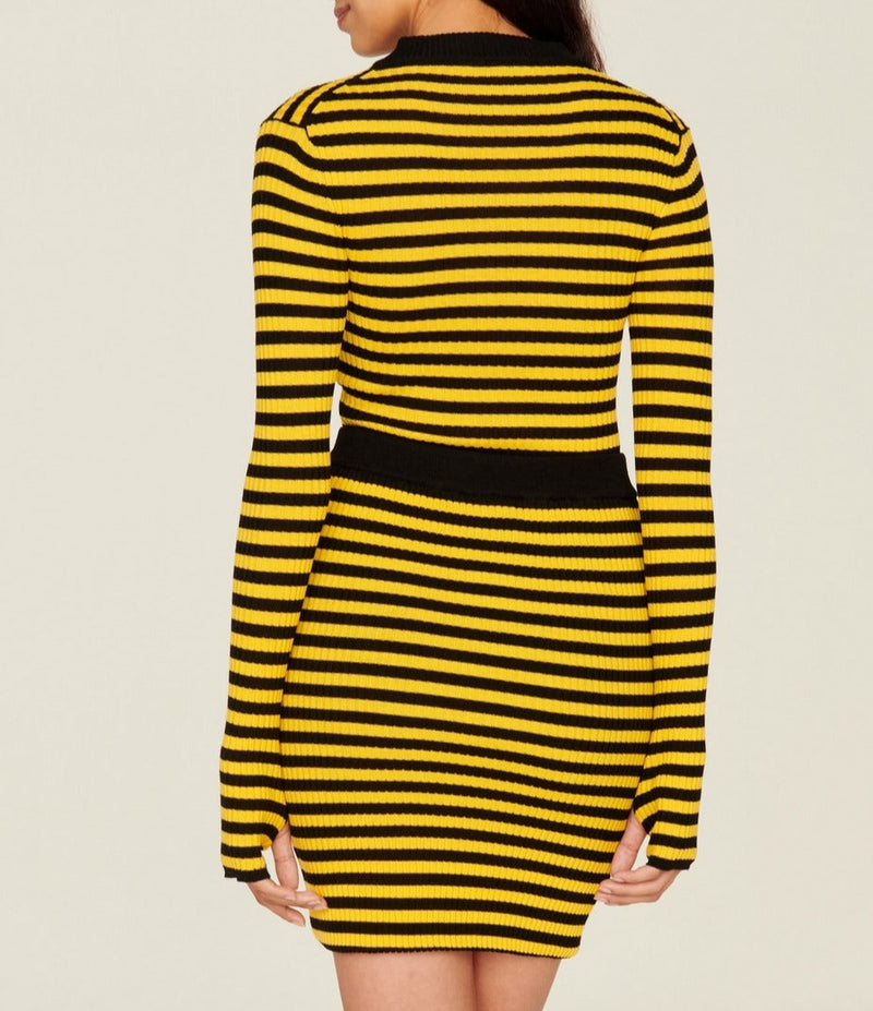 Jupe - Raye Noir Et Moutarde - Femme