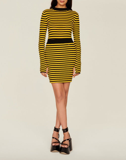 Jupe - Raye Noir Et Moutarde - Femme