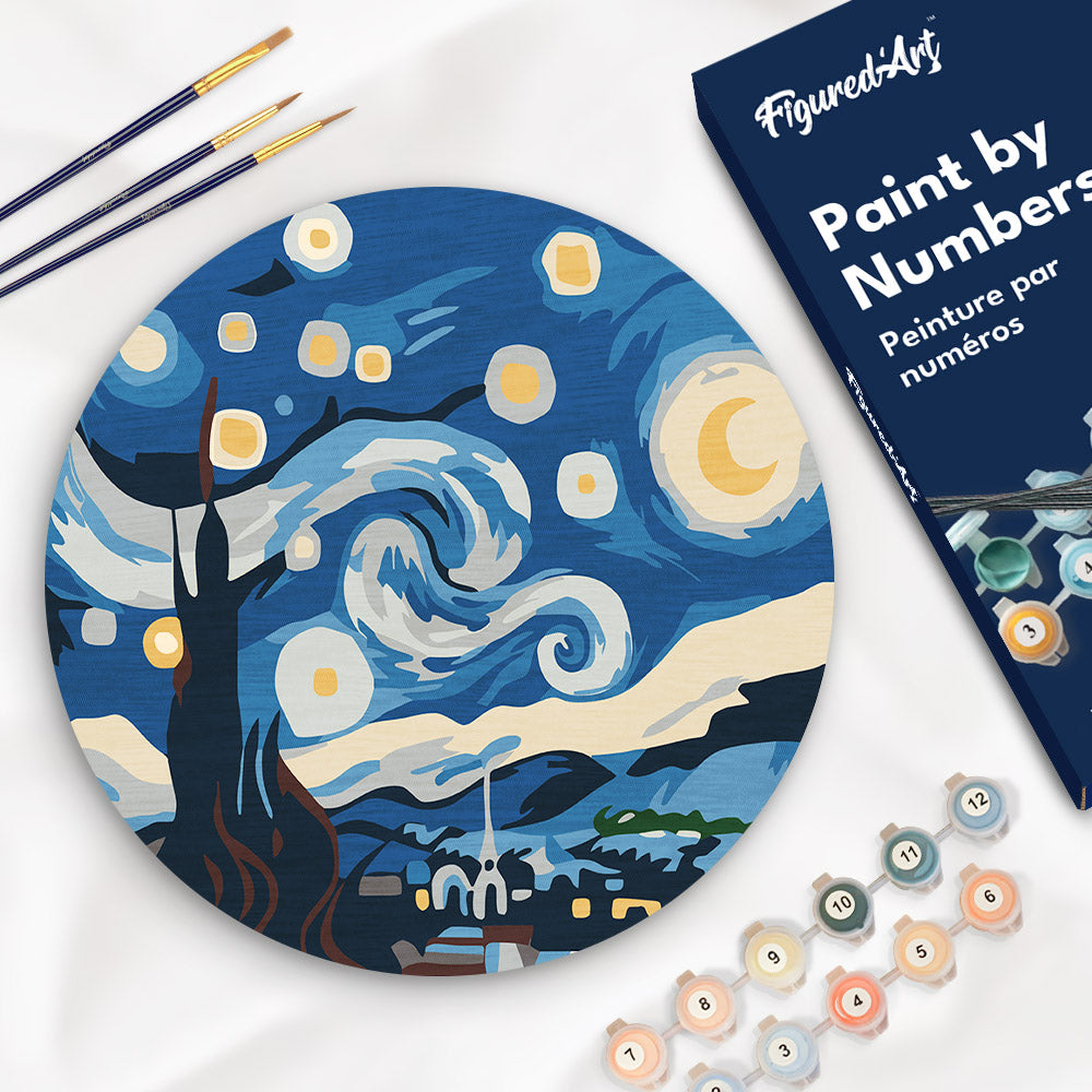 Peinture Par Numéro Sur Disque En Bois - Nuit Étoilée