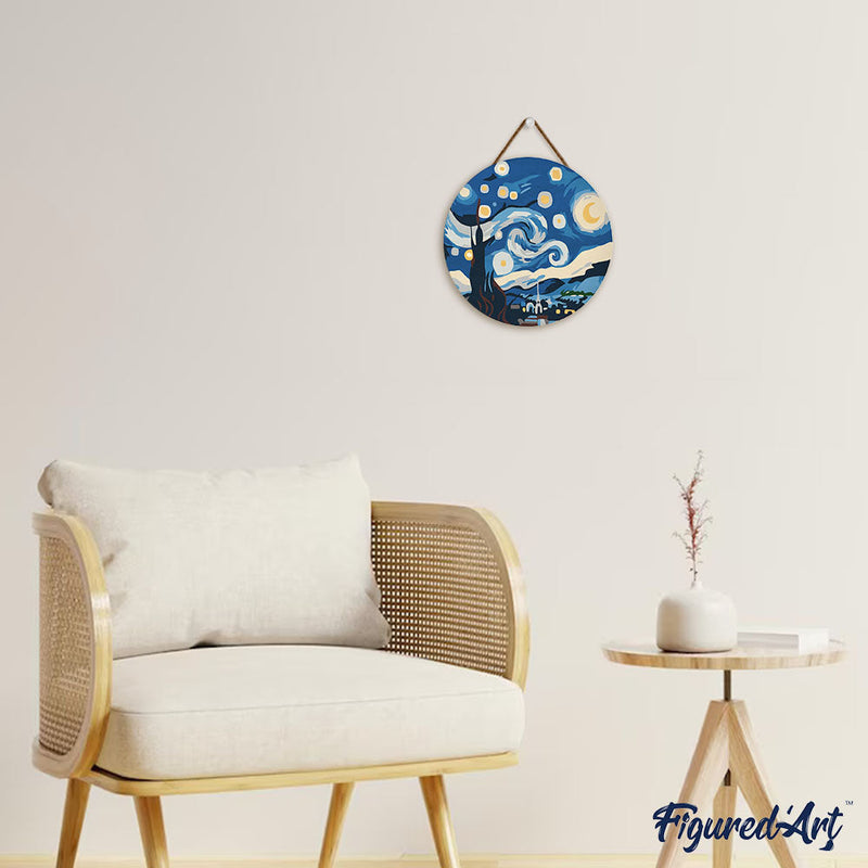 Peinture Par Numéros - Peinture Par Numéro Sur Disque En Bois - Nuit Étoilée