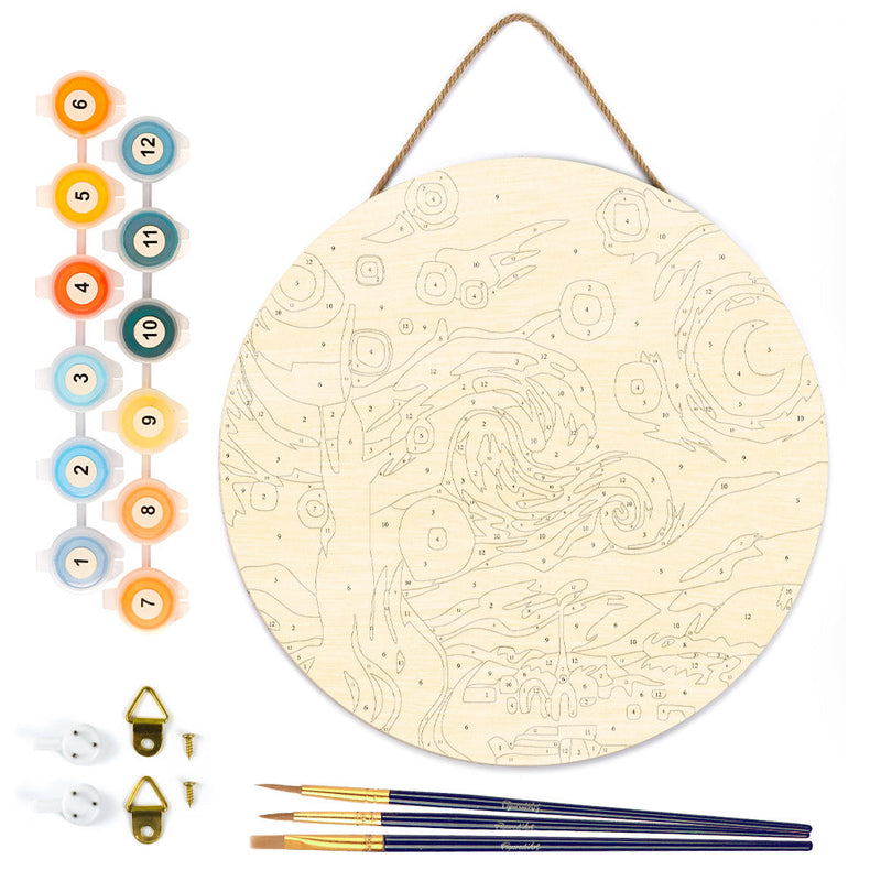 Peinture Par Numéros - Peinture Par Numéro Sur Disque En Bois - Nuit Étoilée