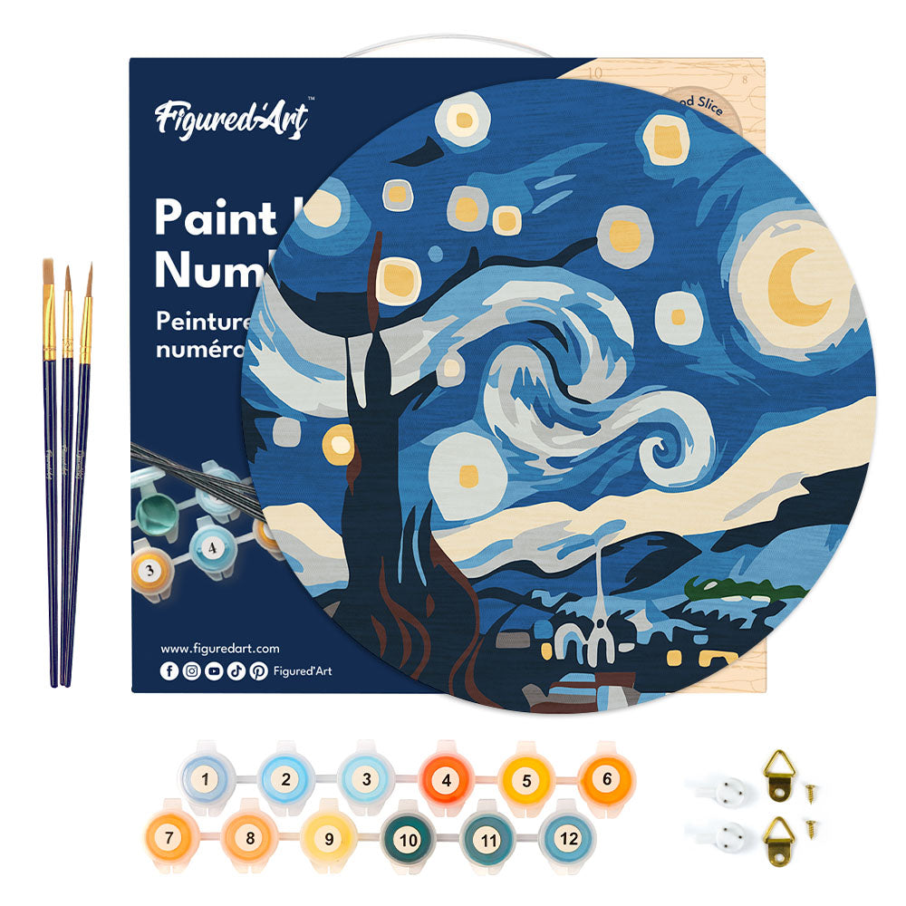Peinture Par Numéro Sur Disque En Bois - Nuit Étoilée