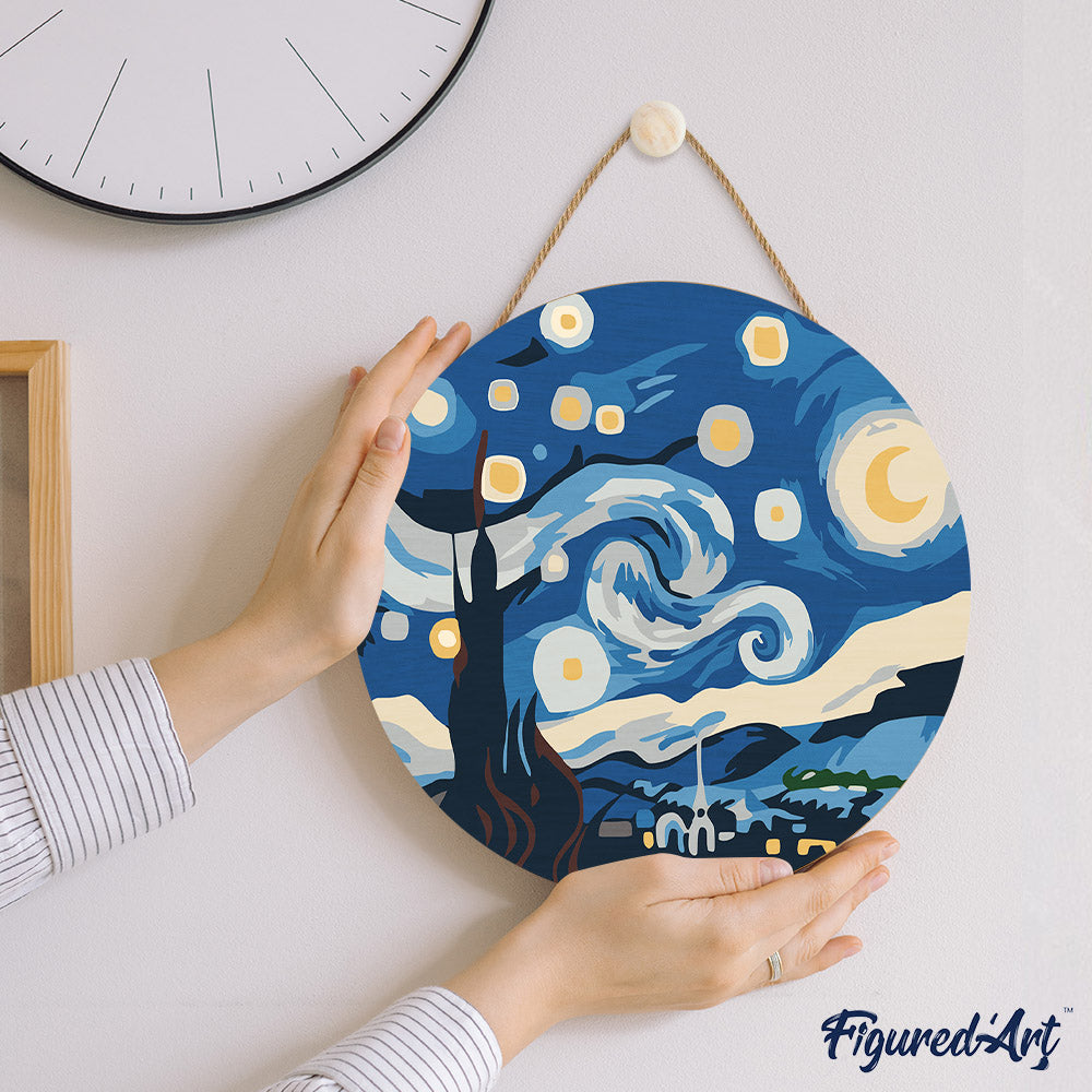 Peinture Par Numéro Sur Disque En Bois - Nuit Étoilée