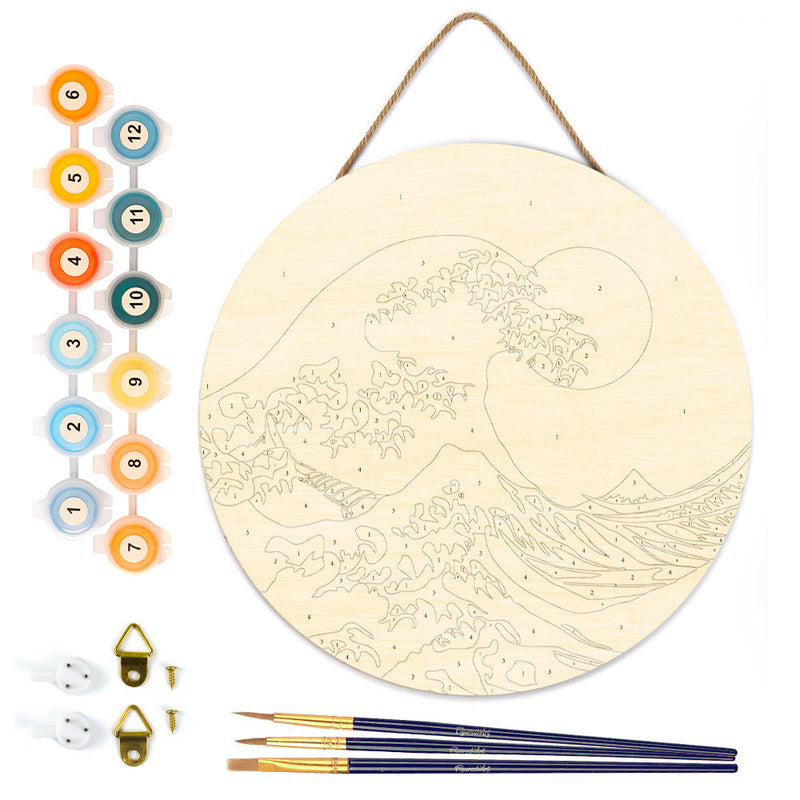 Peinture Par Numéros - Peinture Par Numéro Sur Disque En Bois - La Grande Vague