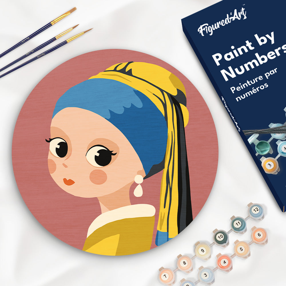Paint by Numbers on Wooden Disc - Young Girl with an Earring