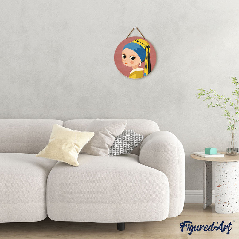 Peinture Par Numéros - Peinture Par Numéro Sur Disque En Bois - Jeune Fille Et Boucle D'Oreille