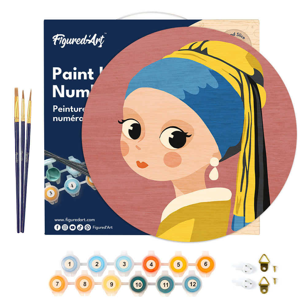 Paint by Numbers on Wooden Disc - Young Girl with an Earring