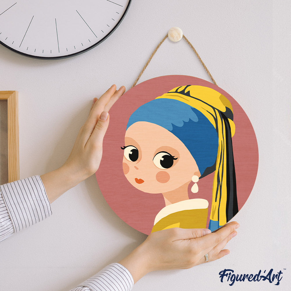 Paint by Numbers on Wooden Disc - Young Girl with an Earring