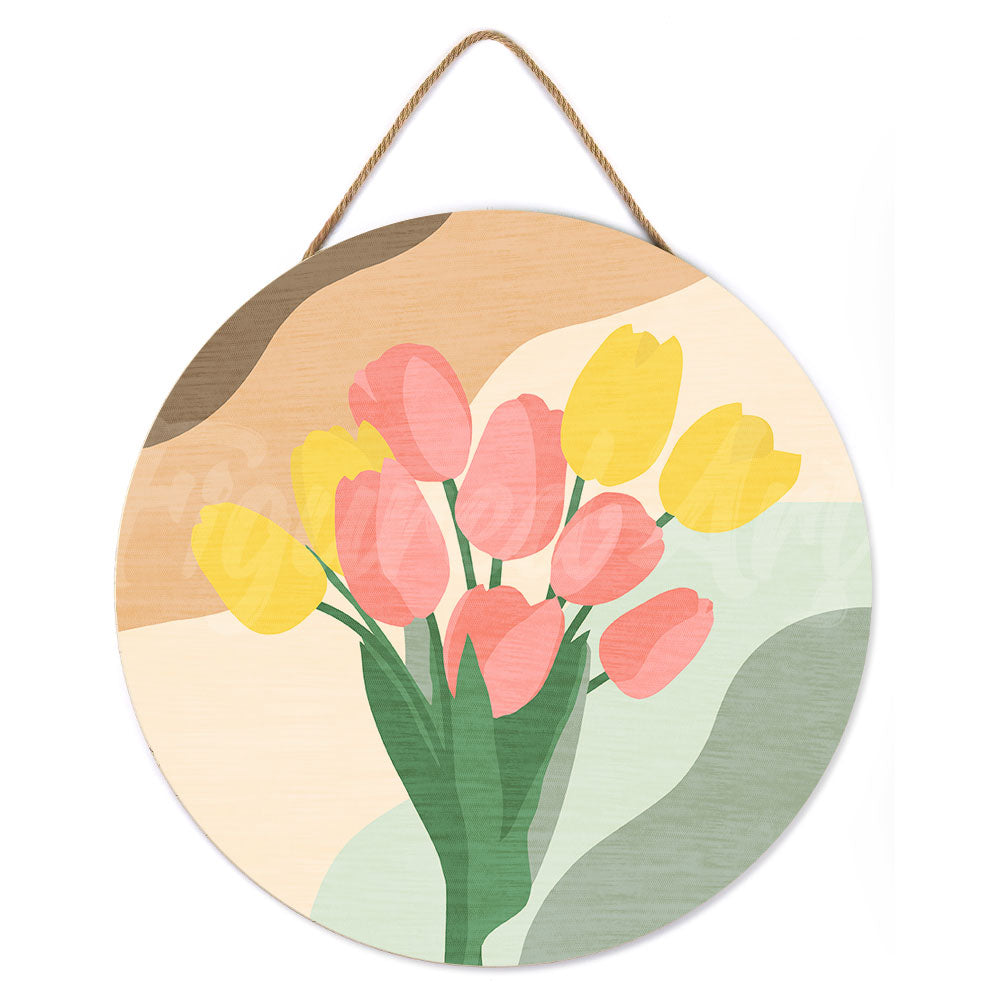 Peinture Par Numéro Sur Disque En Bois - Bouquet De Tulipes