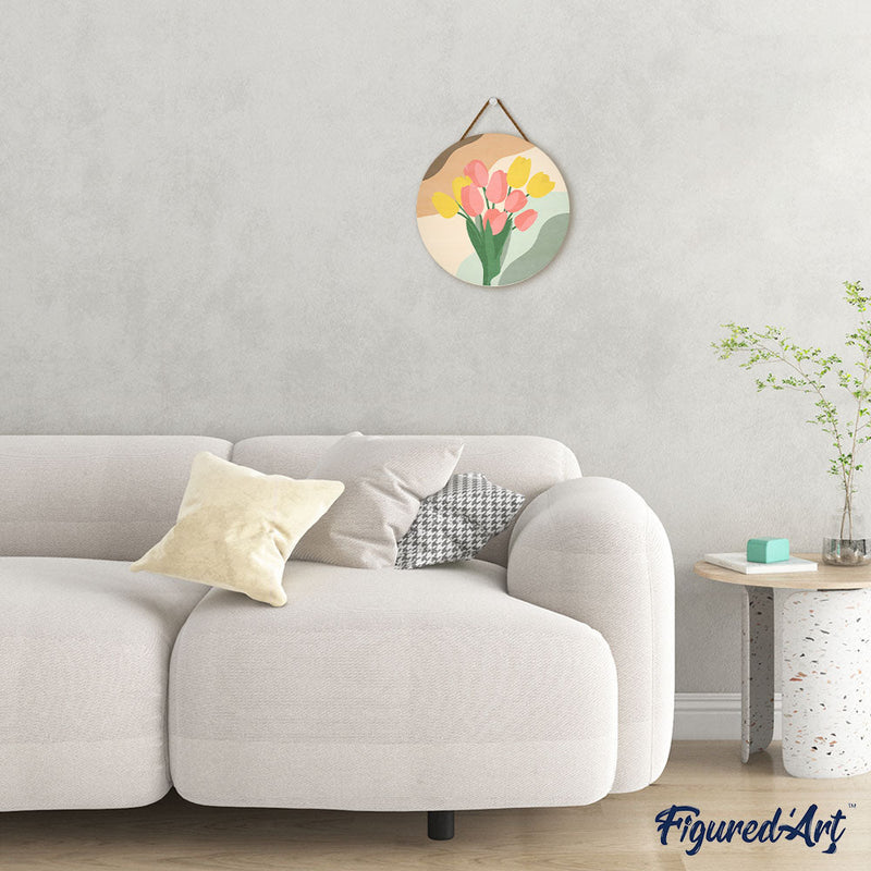 Peinture Par Numéros - Peinture Par Numéro Sur Disque En Bois - Bouquet De Tulipes
