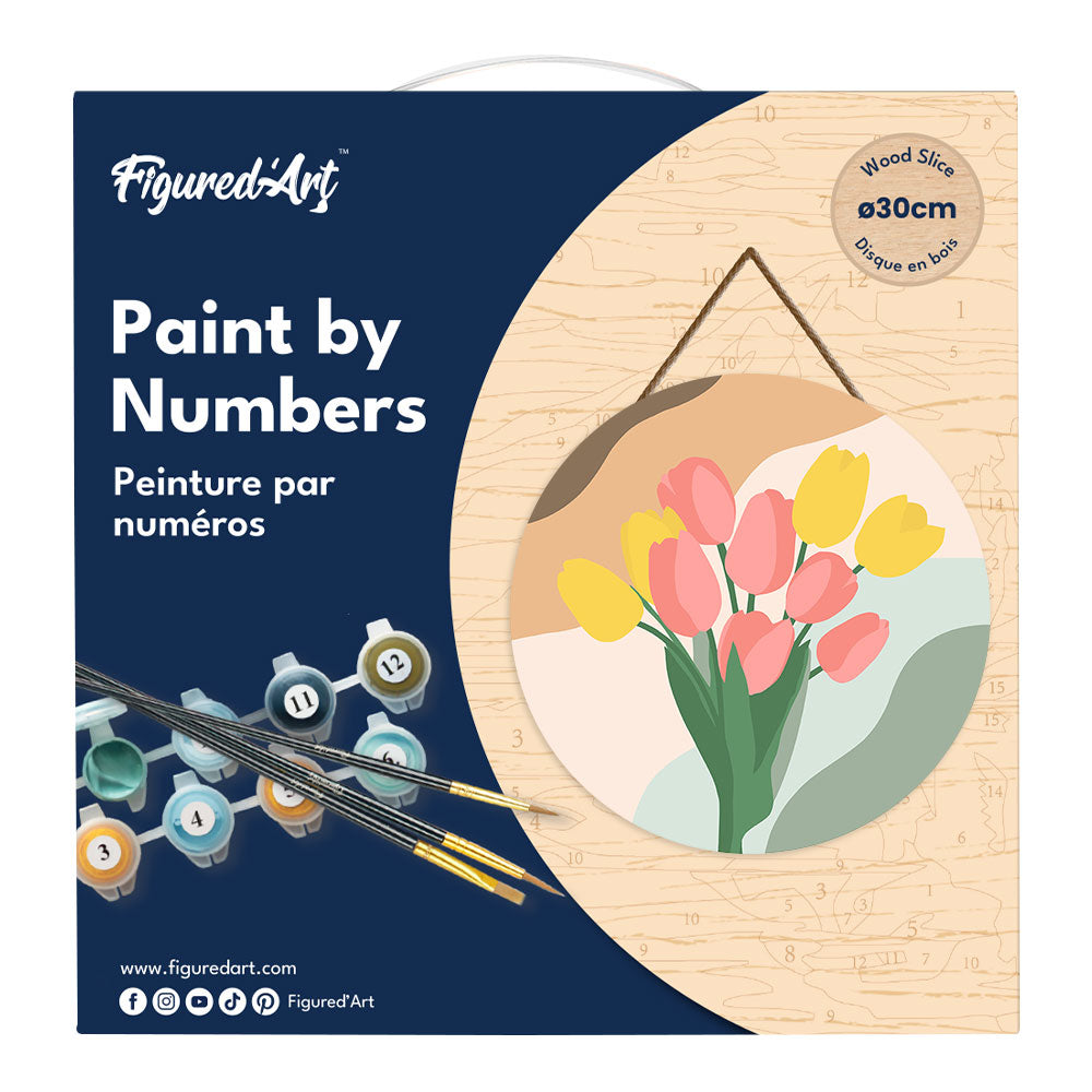 Peinture Par Numéro Sur Disque En Bois - Bouquet De Tulipes