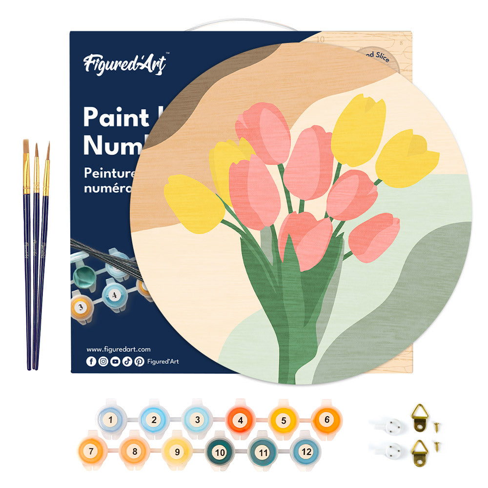 Peinture Par Numéro Sur Disque En Bois - Bouquet De Tulipes