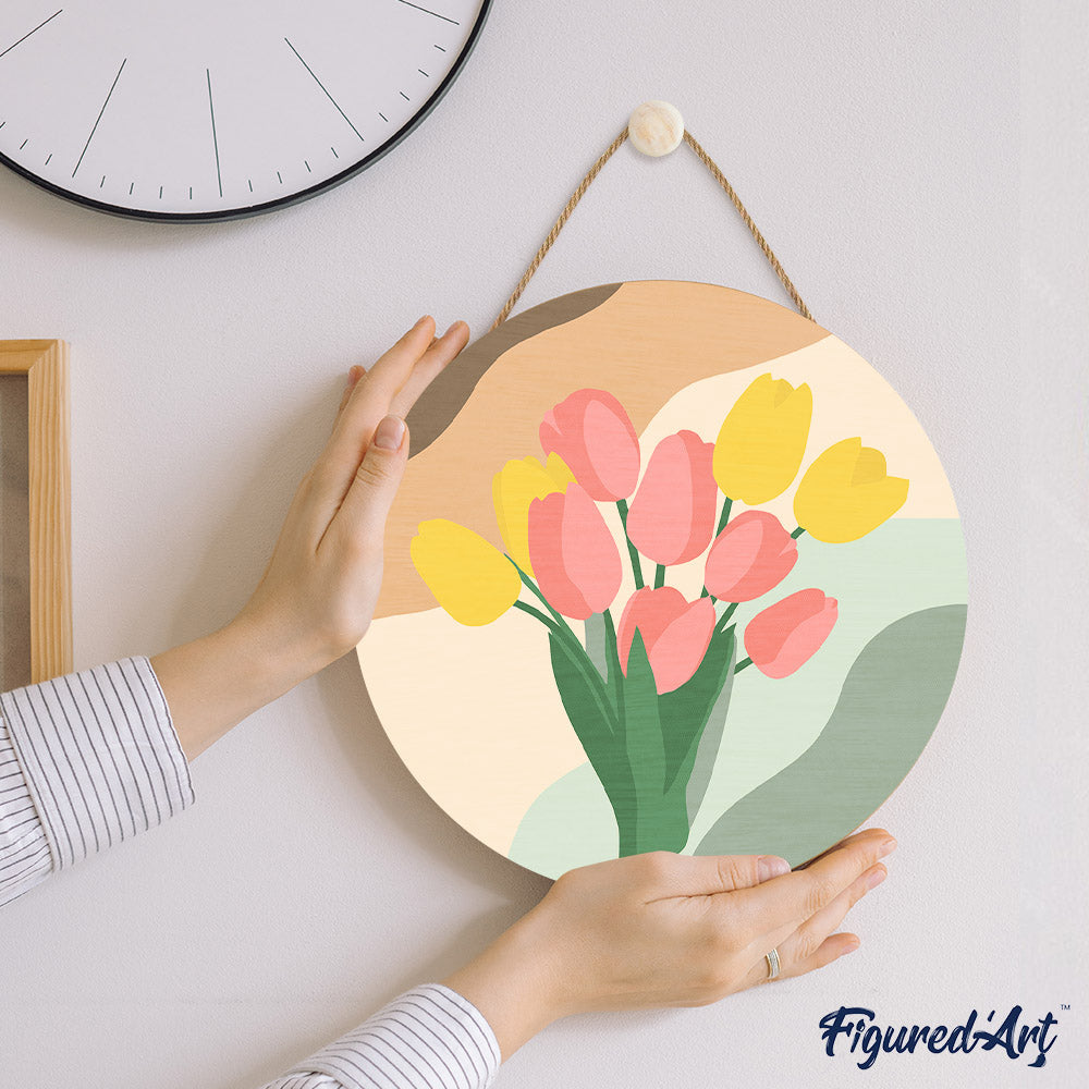 Peinture Par Numéro Sur Disque En Bois - Bouquet De Tulipes