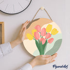 Peinture Par Numéro Sur Disque En Bois - Bouquet De Tulipes