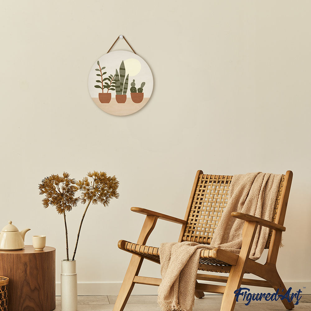 Peinture Par Numéro Sur Disque En Bois - Plantes Grasses