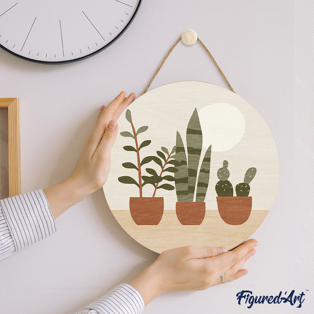 Peinture Par Numéro Sur Disque En Bois - Plantes Grasses