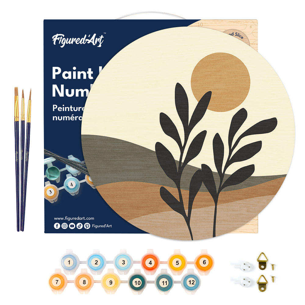 Peinture Par Numéro Sur Disque En Bois - Paysage Et Plante