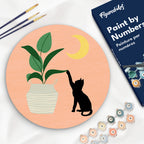 Peinture Par Numéro Sur Disque En Bois - Chaton Et Plante Au Clair De Lune
